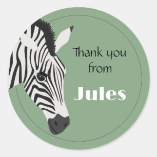 Black White Zebra Green Thank you Classic Round Sticker