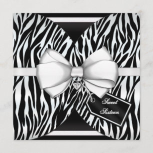 Black White Zebra Invite Ribbon & Jewelled Bow