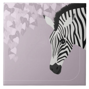 Black White Zebra Pink Ivy Ceramic Tile