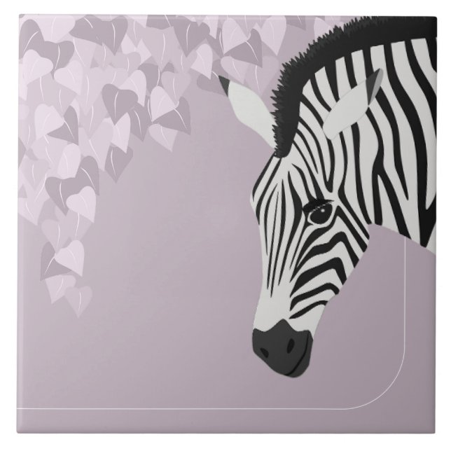 Black White Zebra Pink Ivy Ceramic Tile (Front)