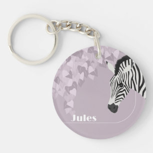 Black White Zebra Pink Purple Ivy add Name Key Ring