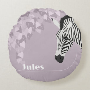 Black White Zebra Pink Purple Ivy add Name Round Cushion