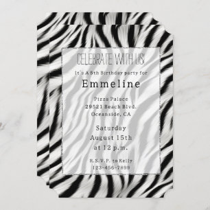  Black White Zebra Print Animal Invitation