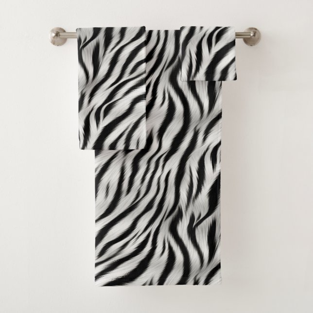  Black White Zebra Print Animal Safari Bath Towel Set (Insitu)
