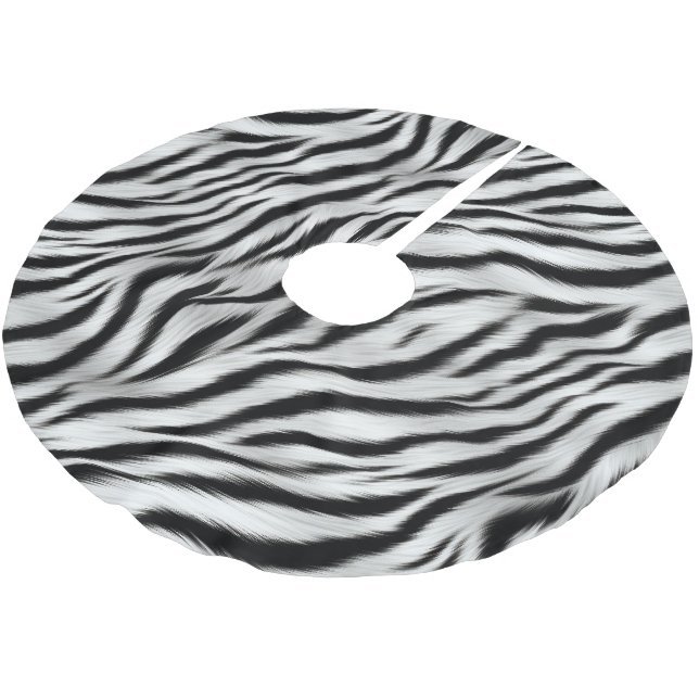  Black White Zebra Print Animal Safari Brushed Polyester Tree Skirt (Angled)