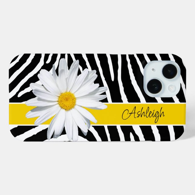 Black, White Zebra Print, Daisy Flower Case-Mate iPhone Case (Back (Horizontal))