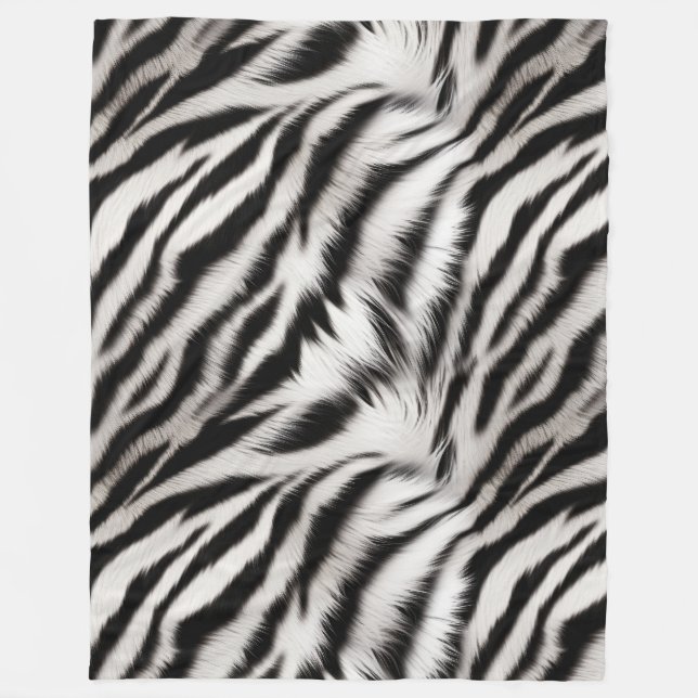 Black White Zebra Print Fur Fleece Blanket (Front)