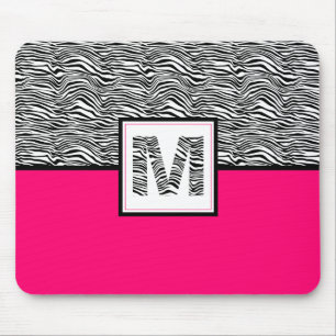 Black & White Zebra Print Monogram   Hot Pink Mouse Pad