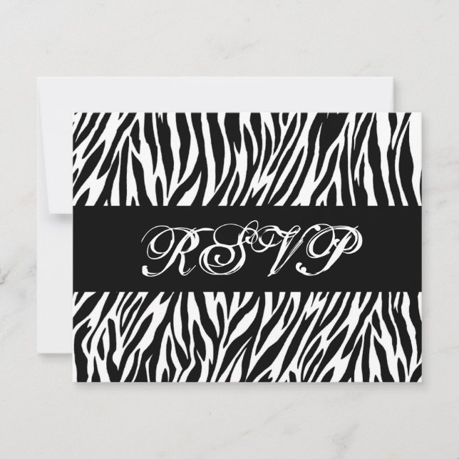 Black White Zebra Print RSVP Wedding Response Card (Front)