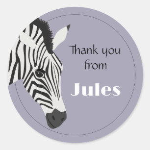 Black White Zebra Purple Thank you Classic Round Sticker