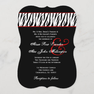 Black White Zebra Red Accents Wedding Z002A Invitation