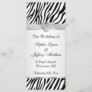 Black white zebra, ribbon, jewel Wedding Program