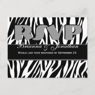 Black White Zebra RSVP Wedding Response Invitation Postcard
