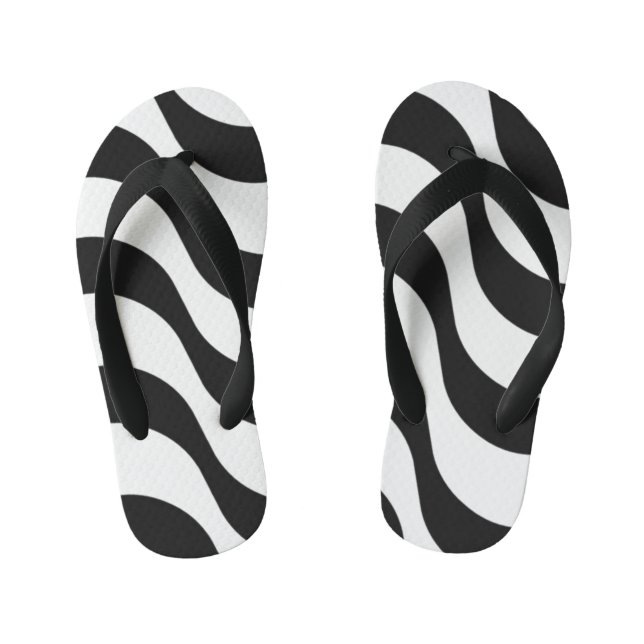 black + white zebra stripe pattern modern kid's thongs (Footbed)