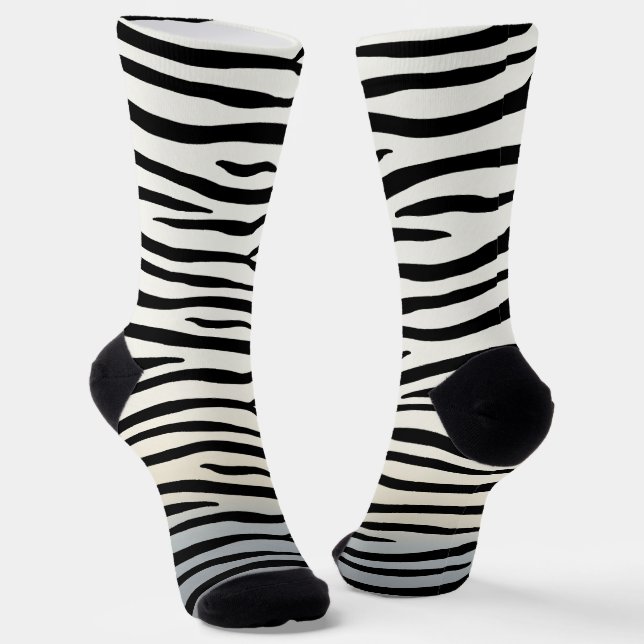Black & White Zebra Stripes Fun Exotic Animal Legs Socks (Angled)