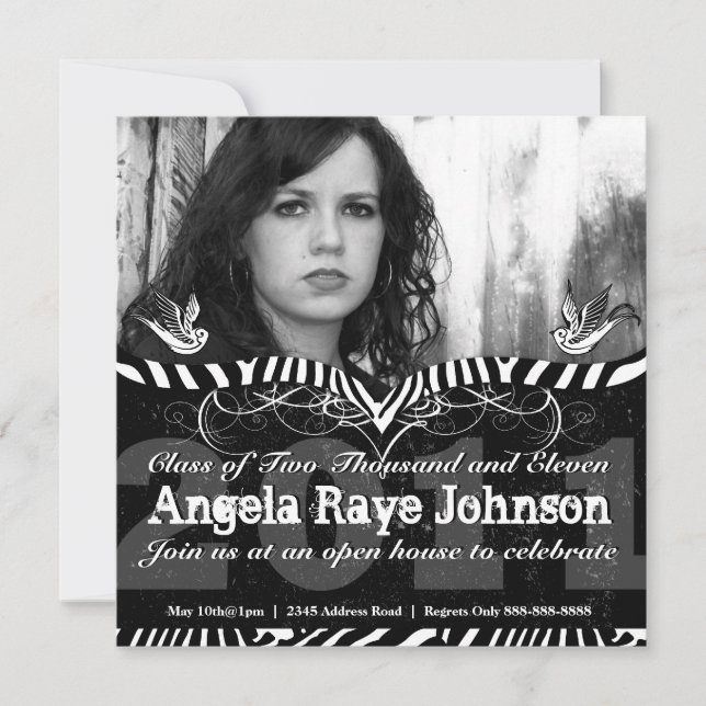 Black & White Zebra Stripes Graduation Invitation (Front)