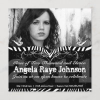 Black & White Zebra Stripes Graduation Invitation
