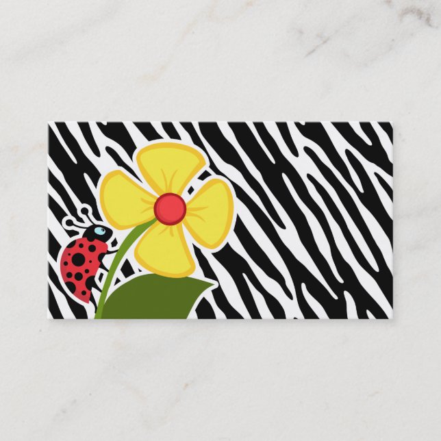 Black & White Zebra Stripes; Ladybugs Business Card (Front)