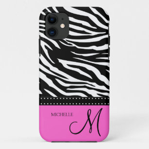 Black & White Zebra stripes with hot pink iPhone 11 Case