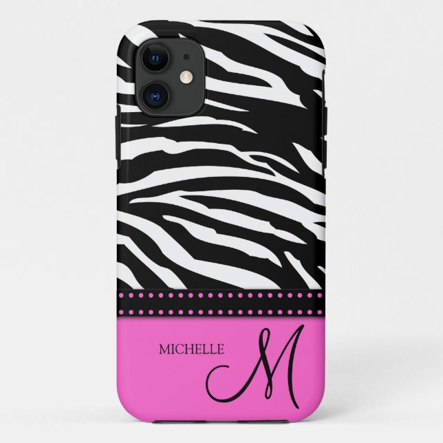 Black & White Zebra stripes with hot pink Case-Mate iPhone Case (Back)