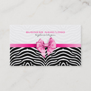 Black & White Zebra Stripes With Pink Bow 2 Business Card