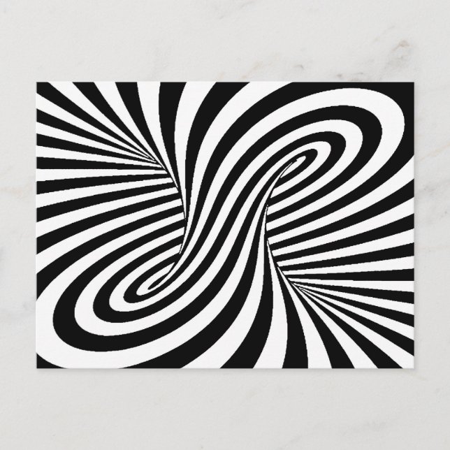 BLACK WHITE ZEBRA SWIRLS PATTERNS OPTICAL ILLUSION POSTCARD (Front)