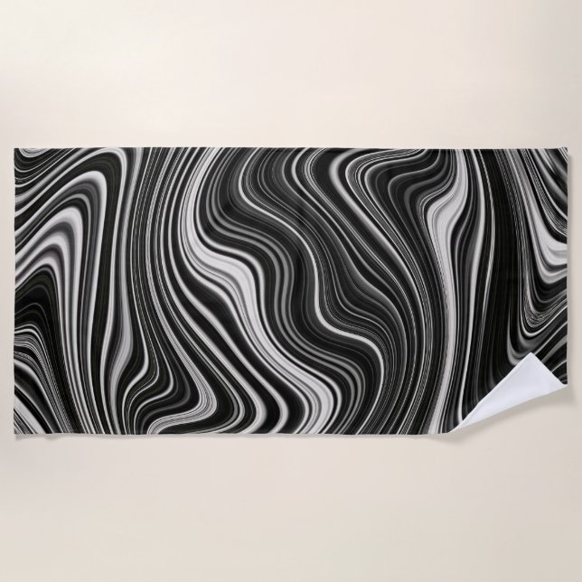 Black & White Zebra Wavy Abstraction Beach Towel (Front)