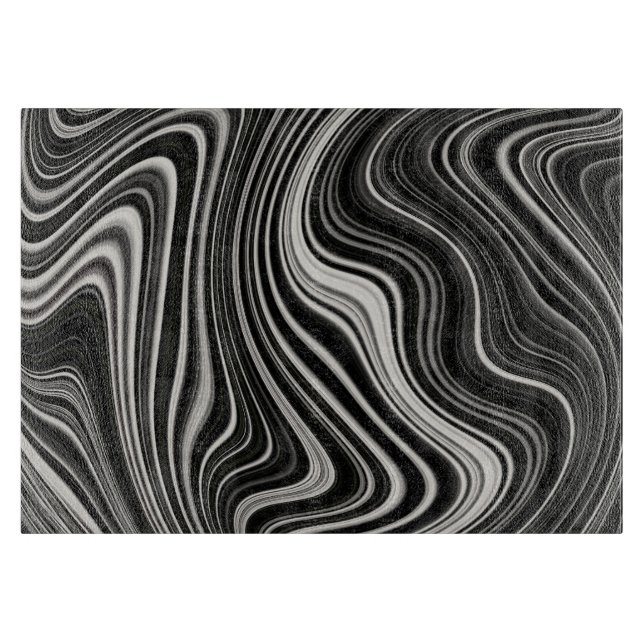Black & White Zebra Wavy Abstraction Cutting Board (Front)