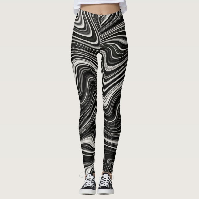 Black & White Zebra Wavy Abstraction Leggings (Front)