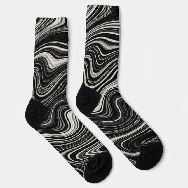 Black & White Zebra Wavy Abstraction Socks (Right)