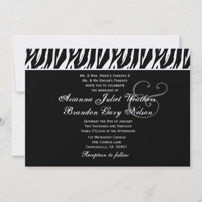 Black White Zebra Wedding Horizontal Template (Front)