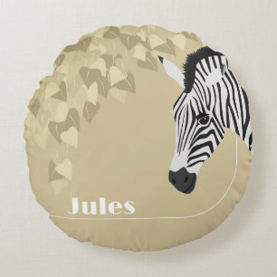 Black White Zebra Yellow Green Ivy add Name Round Cushion