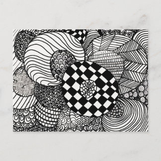 Black & White Zen Doodle Drawing Postcard