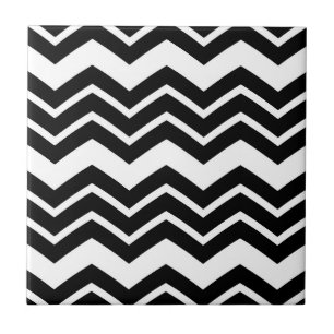 Black White Zigzag Chevron Pattern Design  Ceramic Tile