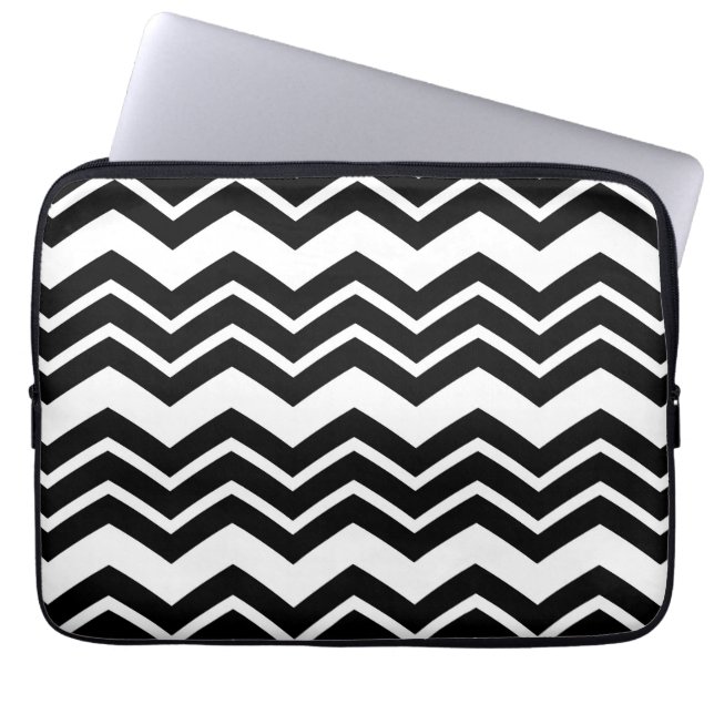 Black White Zigzag Chevron Pattern Design  Laptop Sleeve (Front)