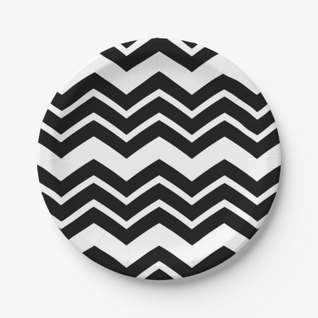 Black White Zigzag Chevron Pattern Design  Paper Plate (Front)