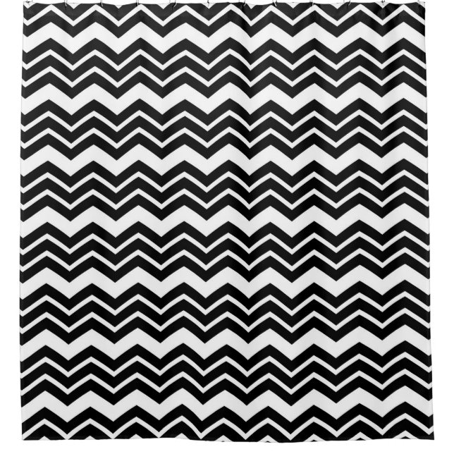 Black White Zigzag Chevron Pattern Design  Shower Curtain (Front)