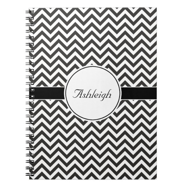 Black White Zigzag Stripes Trendy Chevron Notebook (Front)