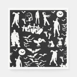Black & White Zombie Collage Halloween Napkin