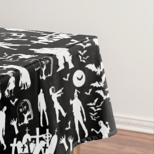 Black & White Zombie Collage Halloween Tablecloth