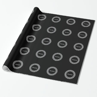 Black Wht Greek Key Rnd Frame Initial Monogram Wrapping Paper