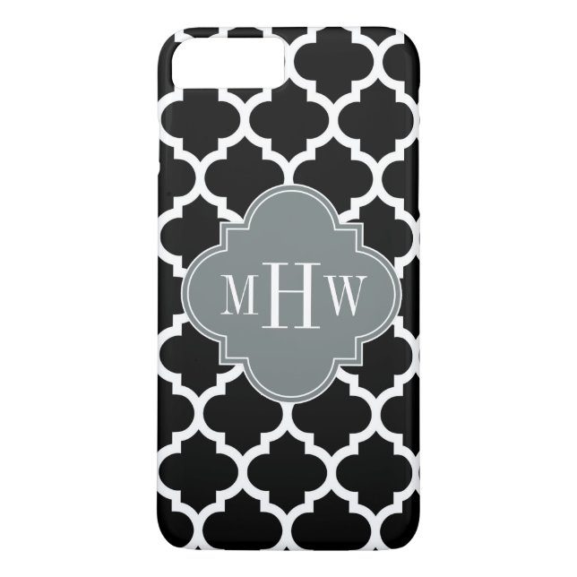 Black Wht Moroccan #5 Charcoal 3 Initial Monogram Case-Mate iPhone Case (Back)