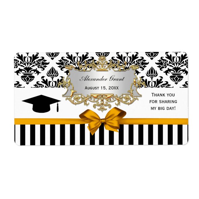 Black Wht Stripe Damask Goldenrod Water Label Grad (Front)