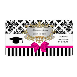 Black Wht Stripe Damask Shk Pink Water Label Grad