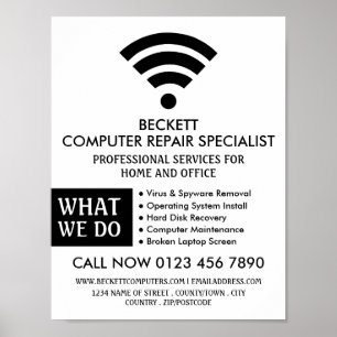 Black Wi-Fi Logo, Computer Repair Specialist Poster