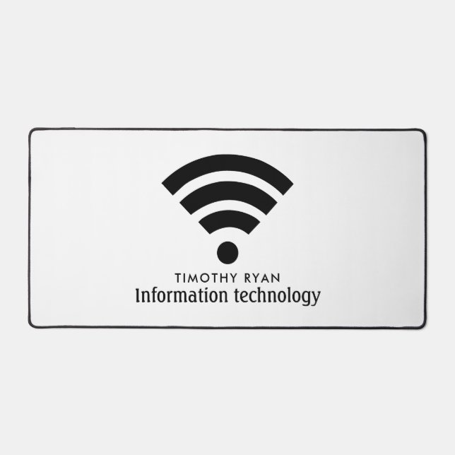 Black Wi-Fi Logo, Information Technology, Computer Desk Mat (Front)