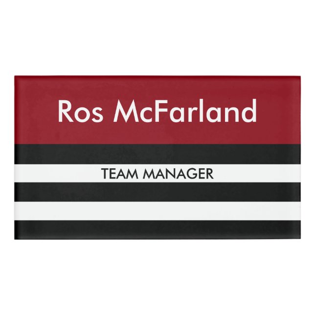 Black wide Stripes + your backgr. & ideas Name Tag (Front)