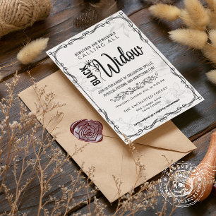 Black Widow Bewitched and Bewildered Black & White Invitation