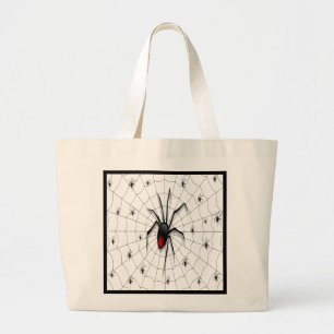 Black Widow Spider and Babies - Large Tote Bag