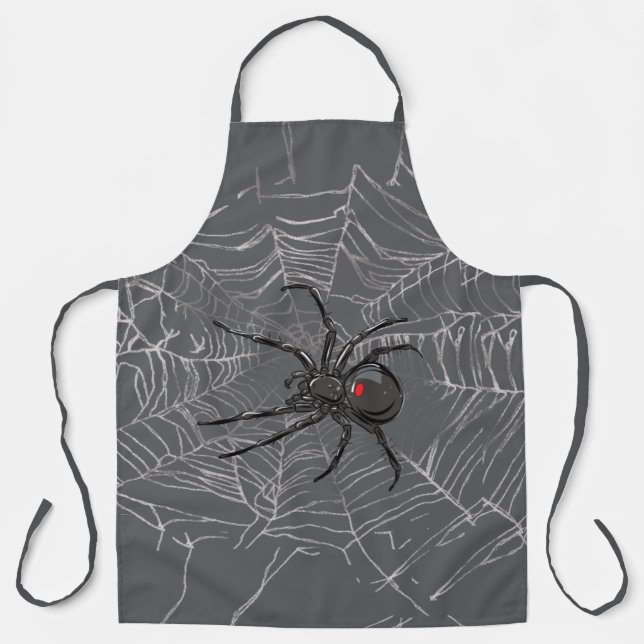 Black Widow Spider And Spiderweb Drawing Art Apron (Front)